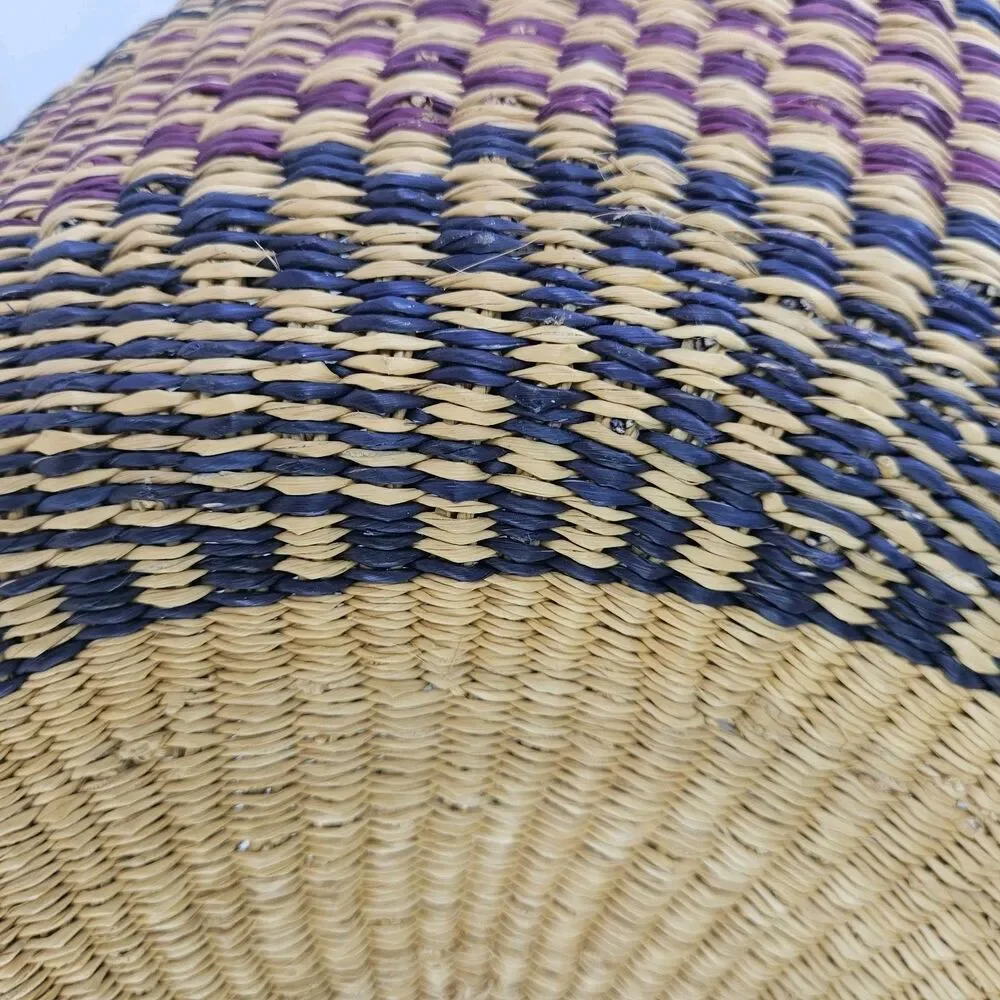 Large‎ Hand Woven Natural African Market Basket Leather Handle 16” Reshapeable